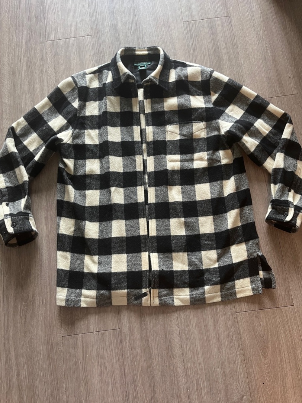 Lauren Ralph Lauren Wool Flannel Shacket Black & White Large